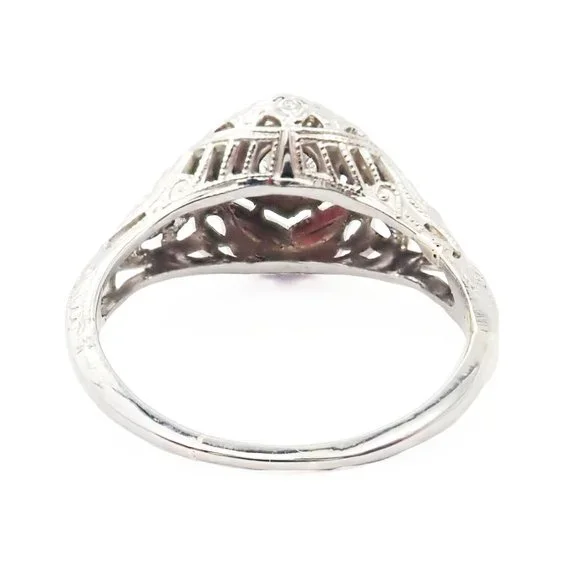 Vintage Estate Platinum Diamond Art Deco Filigree Ring - Picture 3 of 3
